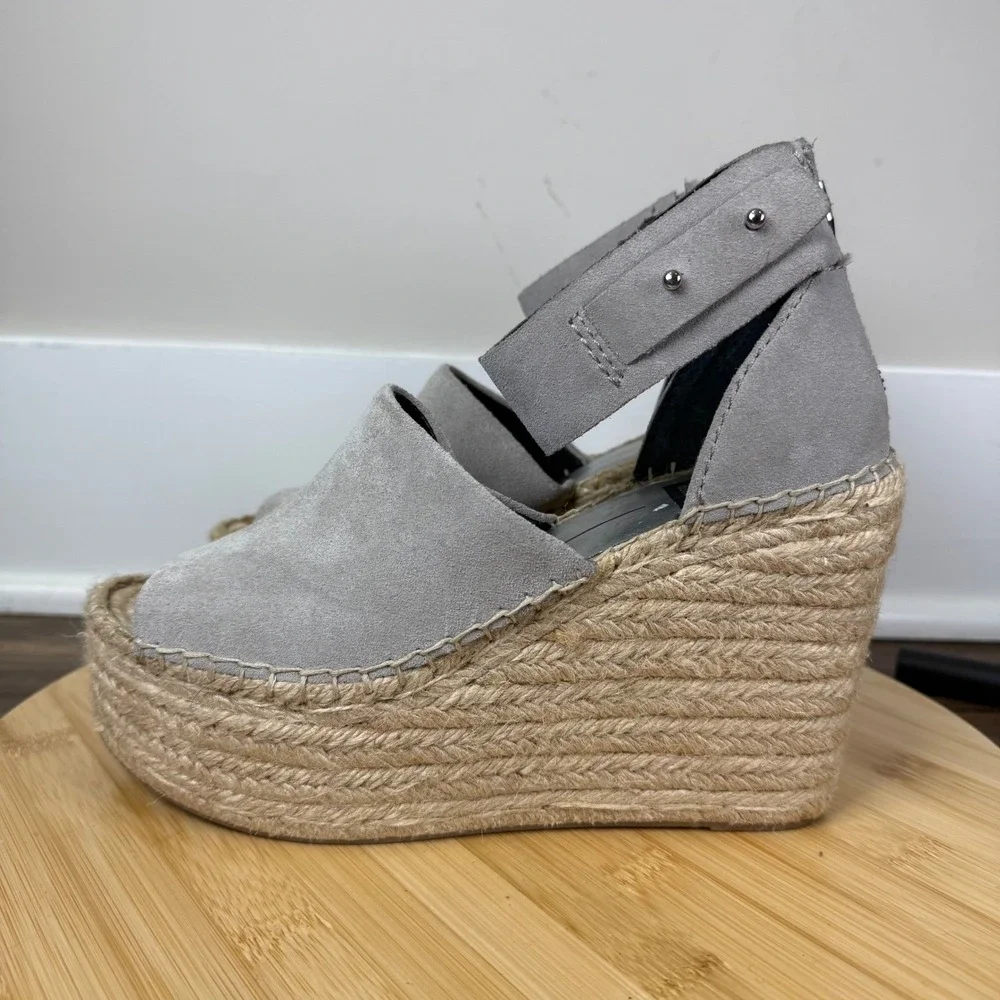 Dolce Vita Espadrille Wedge Sandals Womens 7.5 Grey Suede Studded Boho Summer